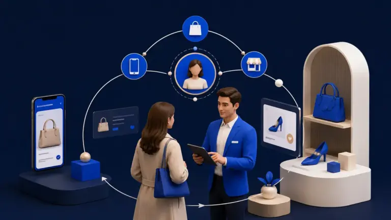 Addetto vendita che assiste il cliente con una vista unificata dei canali