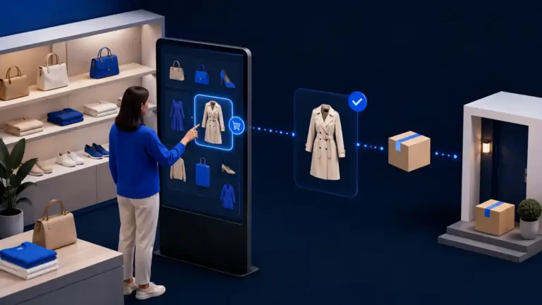 Cliente in negozio che accede a un assortimento digitale esteso